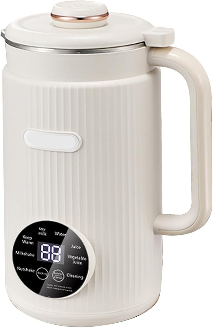 Decdeal Soybean Milk Maker Programmable Blender with Digital Display 12 Stainless Steel Blades Auto Cleaning 8H Keep Warm Function for Almond Milk Soy Juices (White)