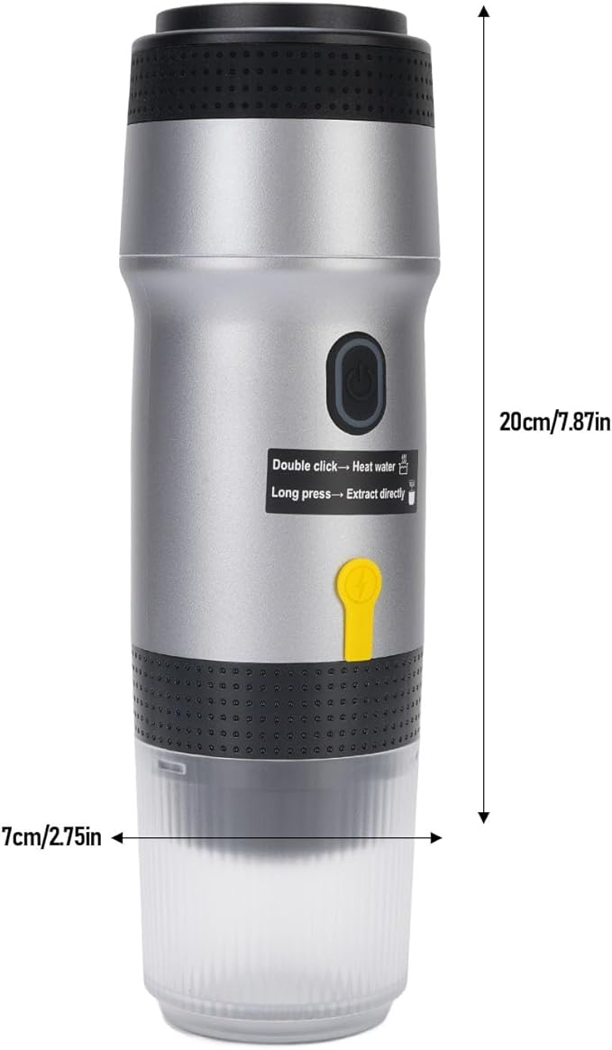 Portable Coffee Maker 304 Stainless Steel USB Travel Coffee Machine with Built in 7500mAh Battery for Camping Hiking Office Home (Silver)