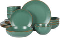 Gibson Home Hazeltine 16-Piece Green Stoneware Dinnerware Set – Plates and Bowls Durable Ceramic Kitchen Dinner Set