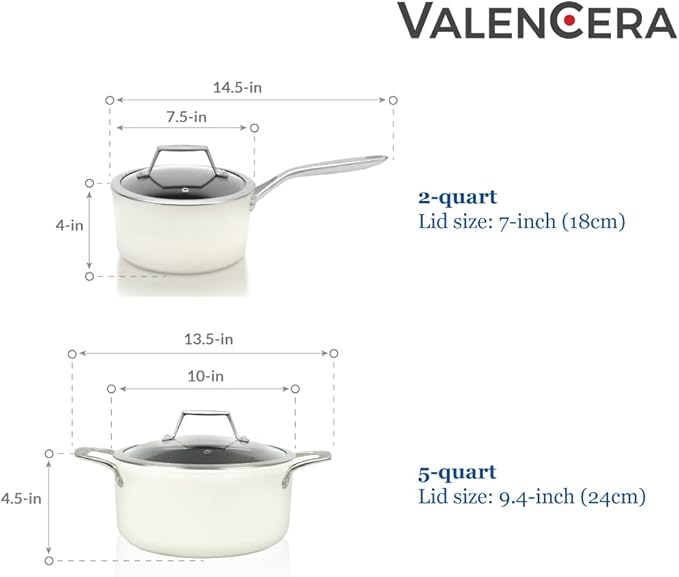 TeChef ValenCera Collection | 2-quart Ceramic Nonstick Saucepan with Glass Lid Nontoxic - Nontoxic - Free of PFAS PFOA PTFE (Saucepan 2-Qt)