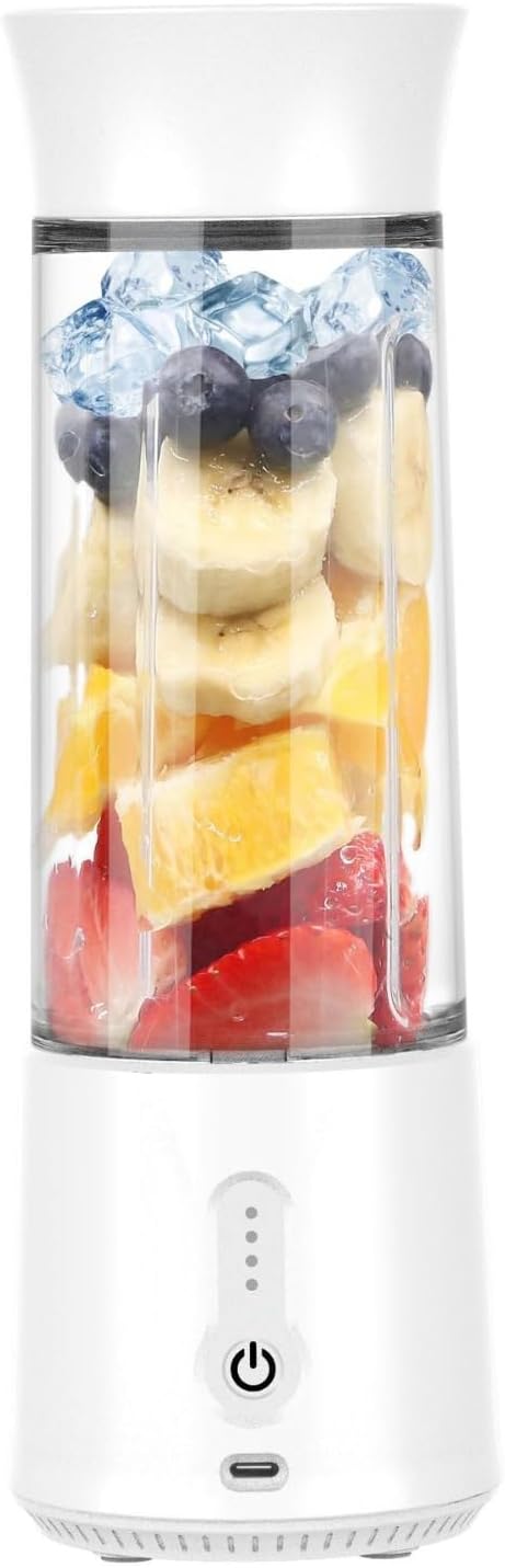 Portable Blender with USB Charging Personal Size Smoothie Maker 500ml Glass Cup 304 Stainless Steel Blades (white)