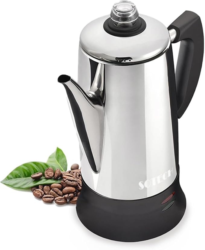 SOTECH Percolator Coffee Pot Electric Maker with Cool Touch Handle Clear Brew Progress Knob(12 Cup)