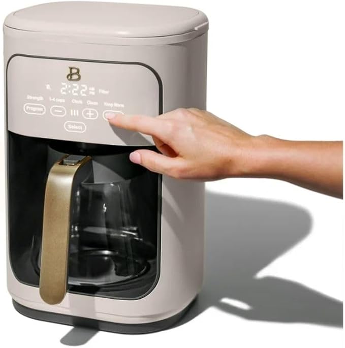 Programmable 14-Cup Drip Coffee Maker with Touch-Activated Display and Reusable Filter for Hot Coffee Brewing (Porcini Taupe)
