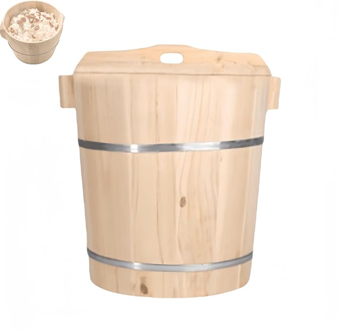 Steamer Rice Barrel Rice Steaming Barrel with Lid Wooden Sushi Rice Bowl Rice Mixing Bucket Home Kitchen Restaurant Coffee Chinese Restaurant Hotel Food Bucket(30 * 30 * 23cm)