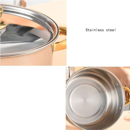 10PCS Stainless Steel Set Pot 18-26cm Lid Gold Plated Ear Soup