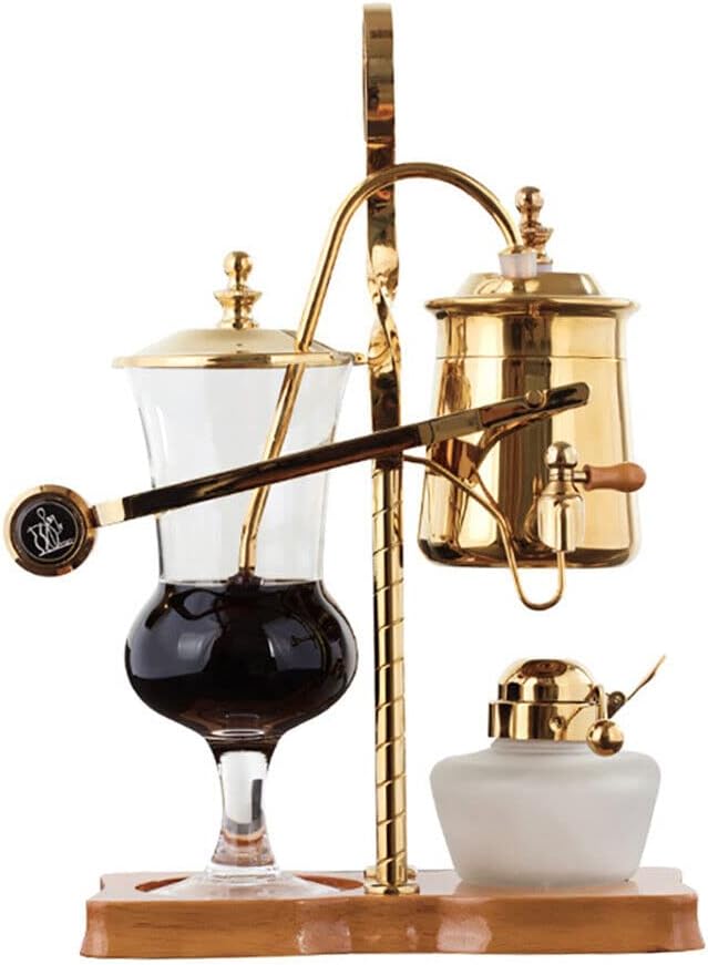 Belgian/Belgium Luxury Balance Syphon Coffee Maker Elegant Double Ridged Fulcrum with Tee Handle Gold