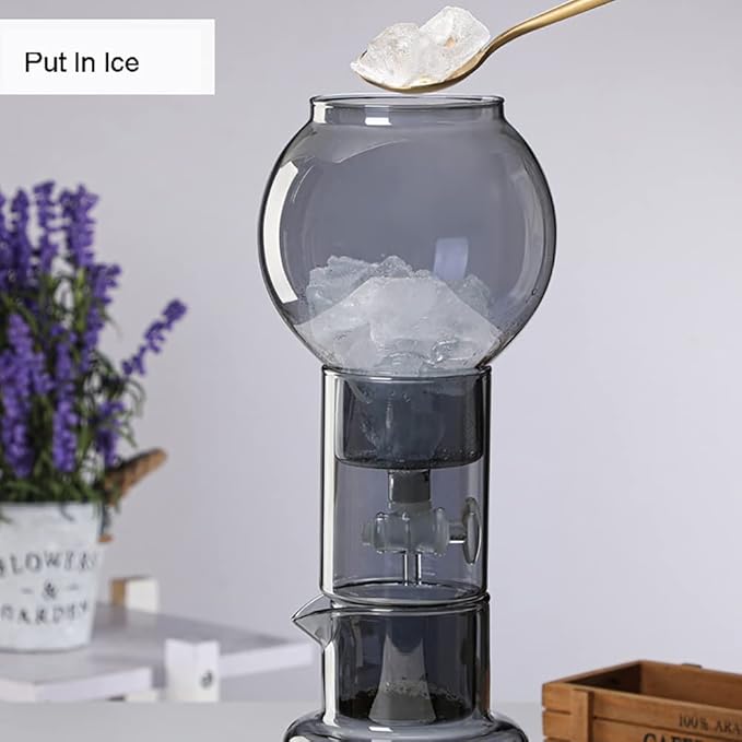 NA Ice Drip Coffee Maker 600ml Iced Coffee Maker Glass Cold Brew Maker with Filter for Home Office Bar Cafe (grey)