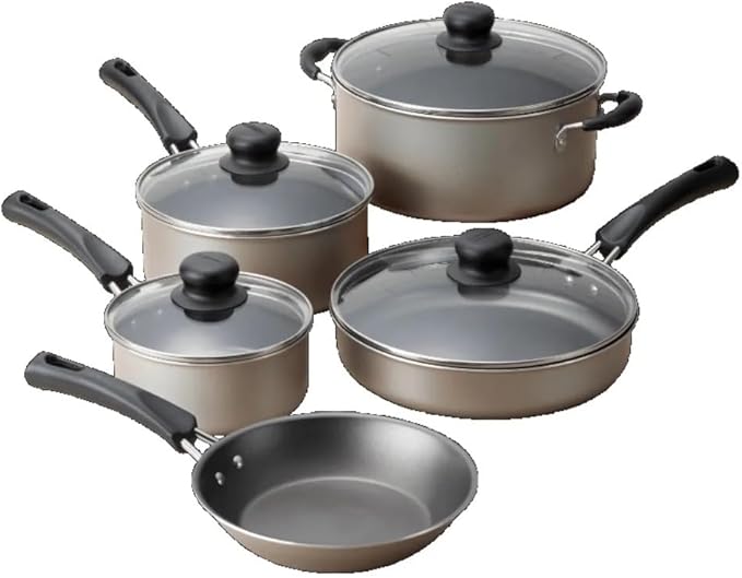 Cookware Set 9-Piece Champagne Cooking Pots Casserole Non-stick Inside Easy To Cook