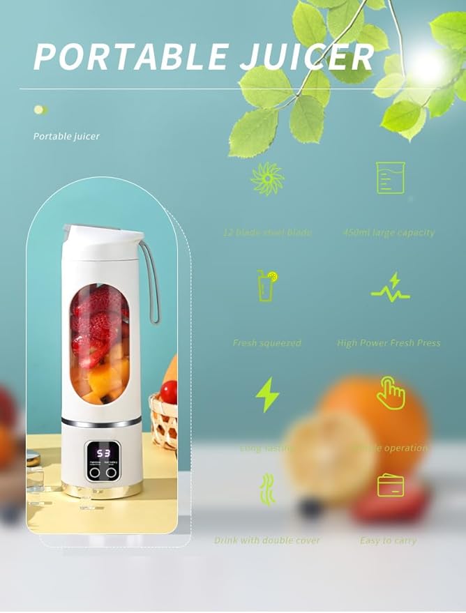 portable blender equipped with a USB-C charging port is a compact portable travel juicer that also doubles as a smoothie blender. It blends powerfully is compact convenient and versatile(Purple)