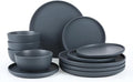 Famiware Dawn Plates and Bowls Sets 12 Pieces Stoneware Dinnerware Sets Dishes Set for 4 Microwave and Dishwasher Safe Speckled Charcoal