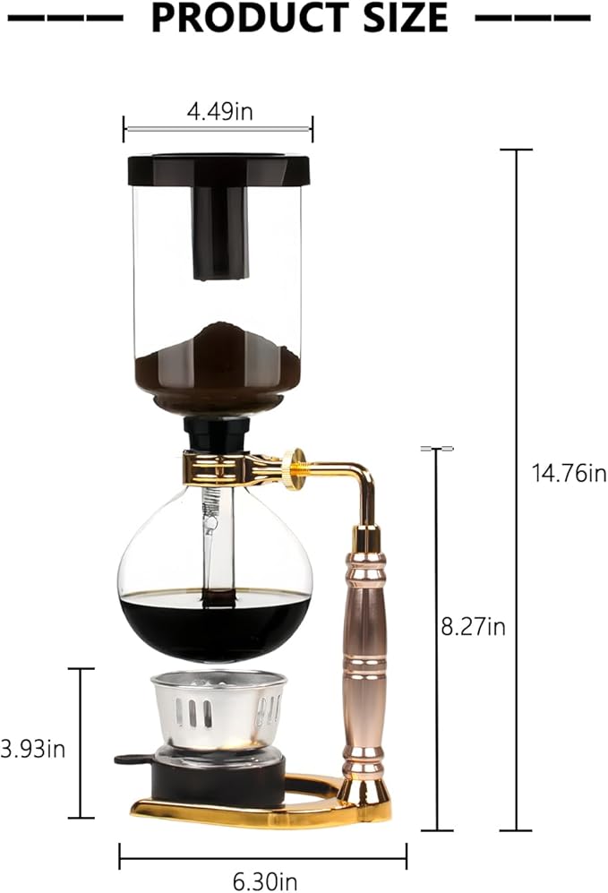 Japanese Siphon Coffee Maker Glass Vacuum Siphon Coffee Pot 5-Cup (600ml) with Alcohol Burner Adjustable Buffer Clamp Stainless Steel Bracket Base for Coffee Aficionados