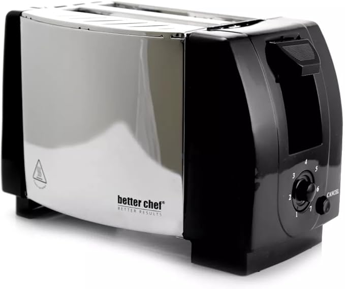 Better Chef Stainless Steel Two-Slice Toaster with Adjustable Browning Wide Slots &amp Crumb Tray