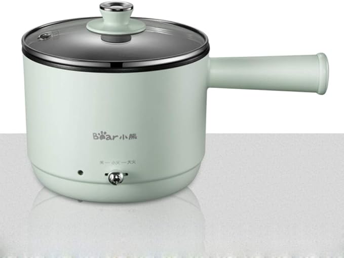 Cooking Pot Multifunction Electric Skillet Non-Stick Dormitory Small Hot Pot Noodles Rice Cooker Soup Pot Long Handle Two-Gear Power Mini Heating Pan(Green)
