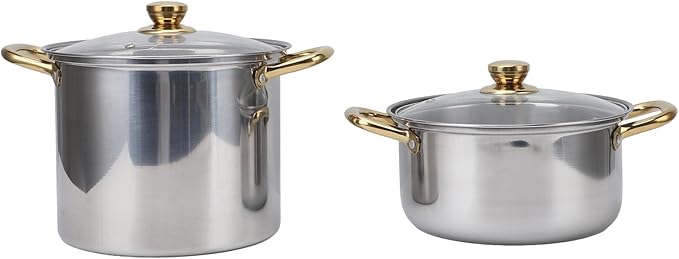 Ergonomic Stainless Steel Cookware Set with Golden Handles Multifunctional Pots and Pans with Glass Lids Ideal for the Kitchen