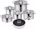 12-Piece Non-Stick Cookware Set Stainless Steel Pots &amp Pans with Tempered Glass Lids Induction-Compatible Frying Pan Saucepans Casserole