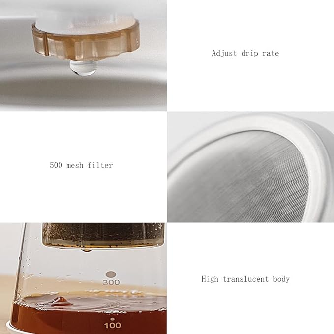 Habiba Iced Drip Coffee Maker Portable Cold Brew Coffee Maker 500 Mesh Filter Siphon Coffee Maker Home Office Coffee Maker with Adjustable Free Dripper Reusable