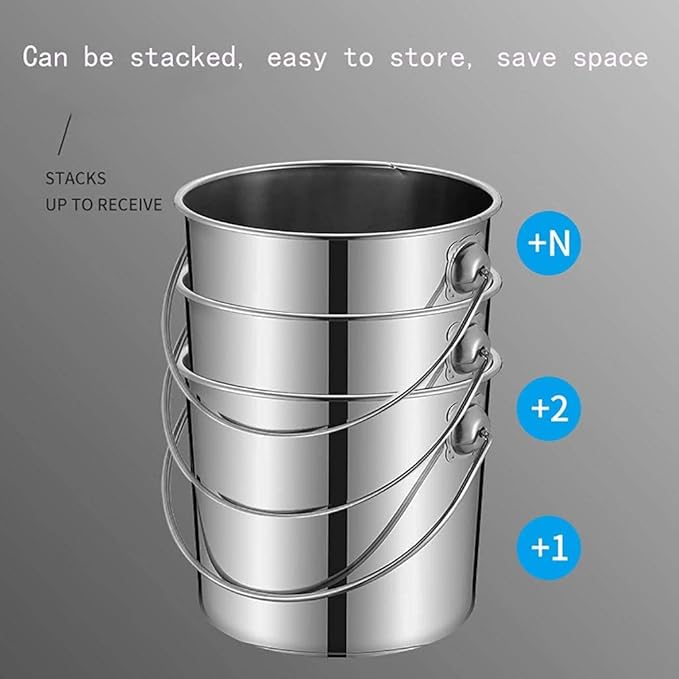 Stainless Steel Bucket with Lid Commercial Soup Bucket Household Thick Durable Large-Capacity Multi-Purpose Water Storage Bucket Used for Gas Stove/Induction CookerA35cm