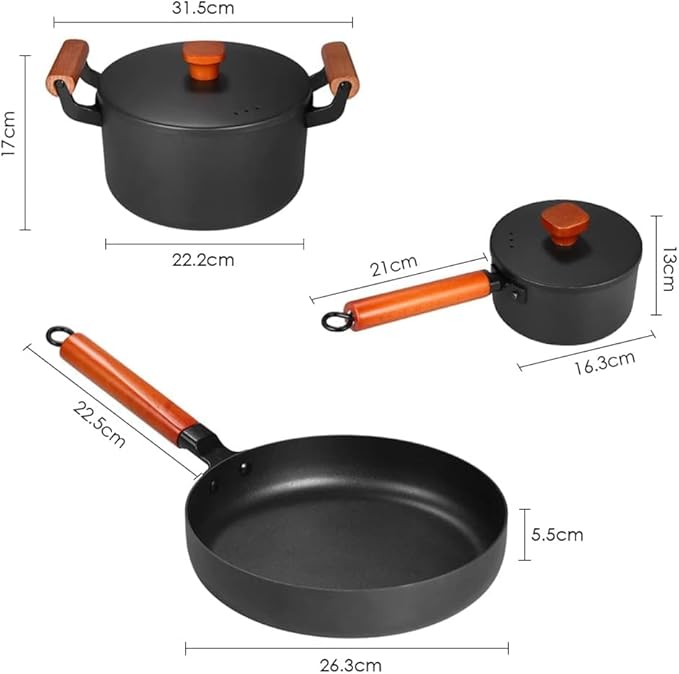 Cookware Cooking Pots 3Pcs Cookware Set Soup Pot Milk Pan with Lid Frying Pan Wrought Iron Non-Stick Cooking Pot Set Kitchen Kitchen Saucepan Set