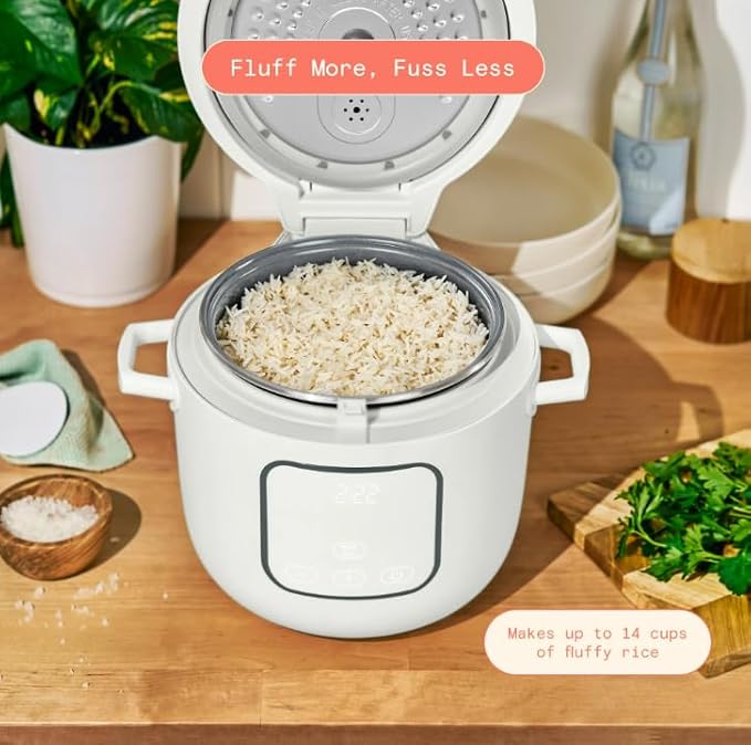 Beautiful 14-Cup Electric Rice and Grain Cooker Ceramic Nonstick Coating White Icing