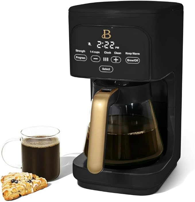 12 Cup Programmable Coffee Maker 24 Hour Auto Brew Touch Display Bold Strength Control Glass Carafe Reusable Filter Auto Shut Off (Black Sesame)