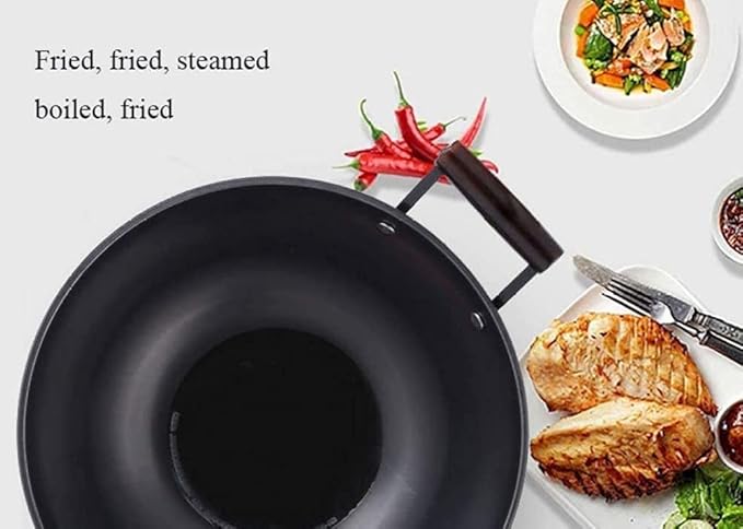Cooking Pot Cast Iron Wok Pan Fine Iron Stew Non-Stick Wok Uncoated Household Large Iron Pan Double Ear Pig Iron Stew Pan