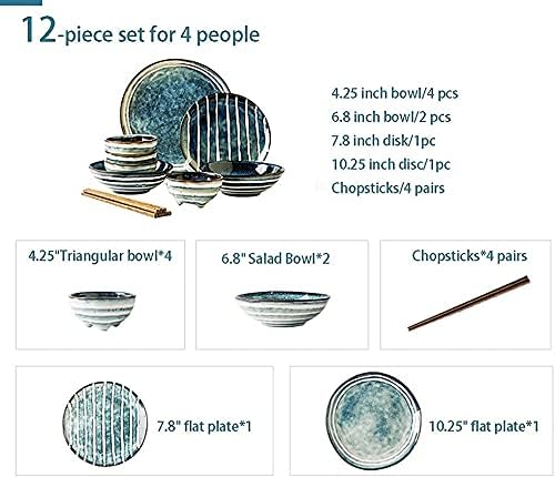 Elegant Dinnerware Set Dinner Plates Bowls Set Retro Style Dinnerware Sets Art Style Plate And Bowl Sets Japanese Ceramic Dishware Sets Kitchen Plate Set For 4 5 6 P12Pcs