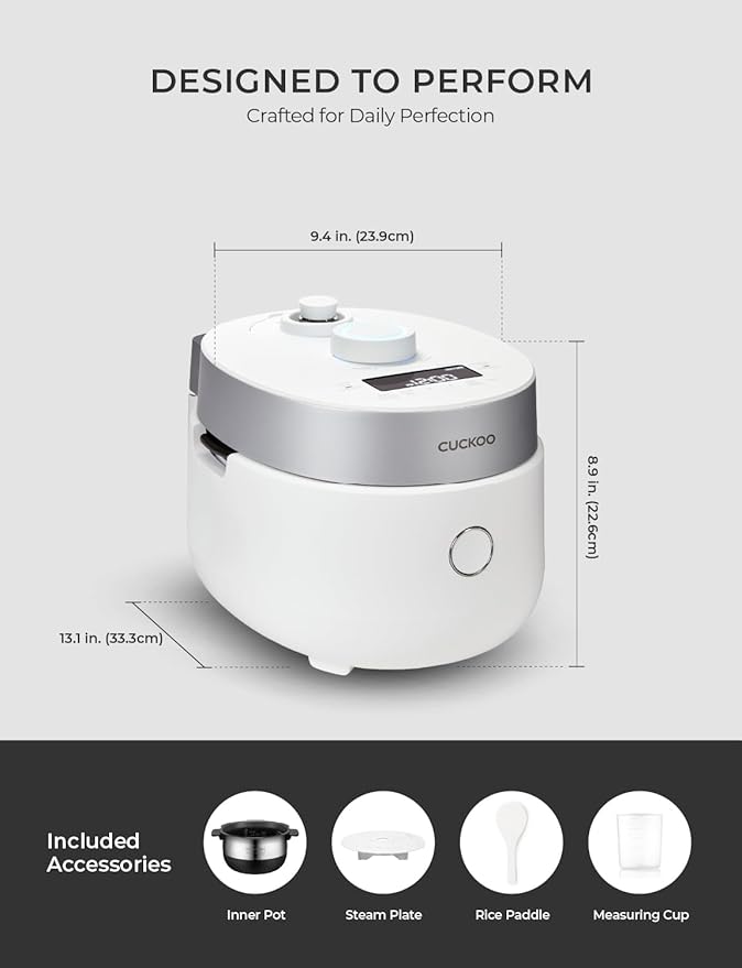 CUCKOO CRP-MHTR0309F | 3-Cup (Uncooked) Twin Pressure Induction Heating Rice Cooker | 11 Menu Options: High/Non-Pressure &amp More Made in Korea | White 3 Cups