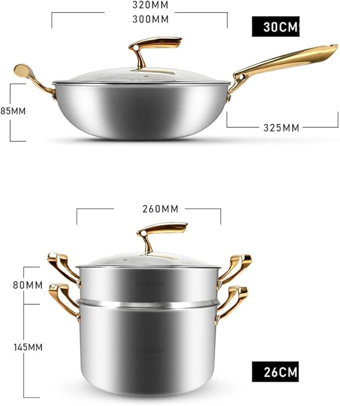 Stainless Steel Cookware Set Wok Frying Pan Milk Pan Frying Pan Steamer Non Stick Kitchen Pot Set Kitchen Tool