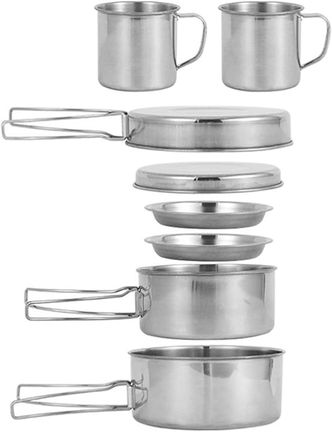 DNCG Steel Cookware Set 8 Steel Pots and Pans Stainless Steel Non-Stick Induction Pan Set with Touch Handles for Outdoor Kitchen and Traveling