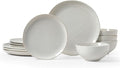 Plates and Bowls Sets 12 Pieces Modern Porcelain Dinnerware Set for 4 White Kitchen Dinner Dining Ware Set