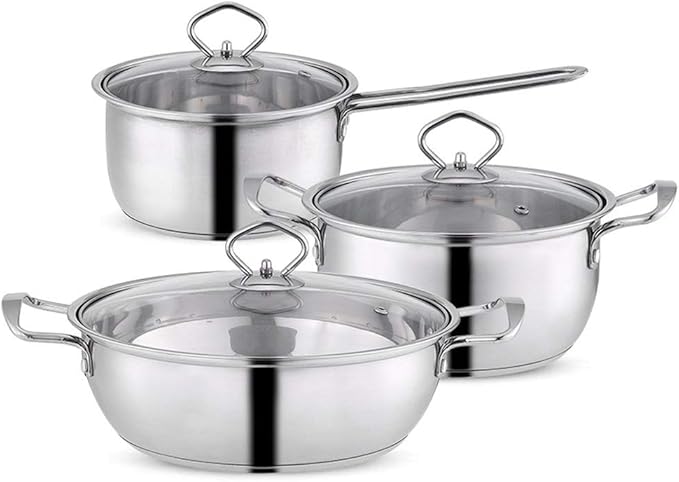 Cookware Set With Glass Lid Induction Bottom Stainless Steel Body Saucepan