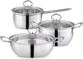 Cooking Pot Frying PanCookware Set with Glass Lid Induction Bottom Stainless Steel Body Saucepan