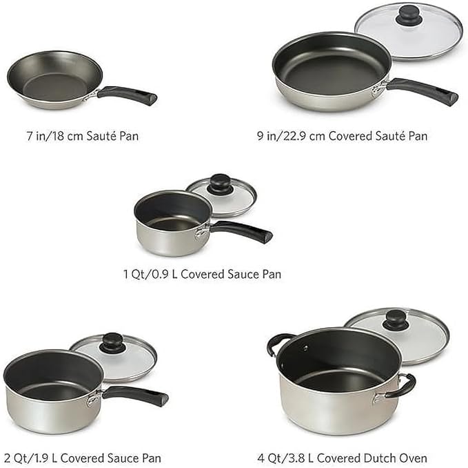 9-Piece Non-Stick Cookware Set Champagne - Complete Pots and Pans Kit for Home Kitchen Easy to Clean &amp Heat Evenly