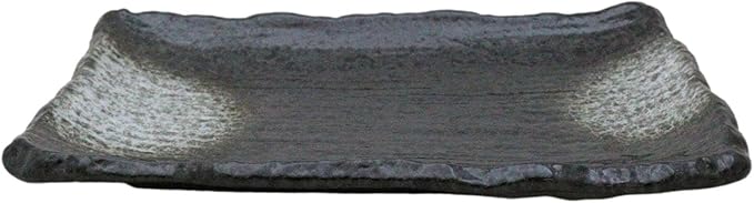 Ebros Gift Artistic Charcoal Grey Tone Hakumu Porcelain Collection Dinnerware Serveware Kitchenware Set Asian Japanese Restaurant Supply (Pack Of 5 Rectangular Wavy Sushi Plates)