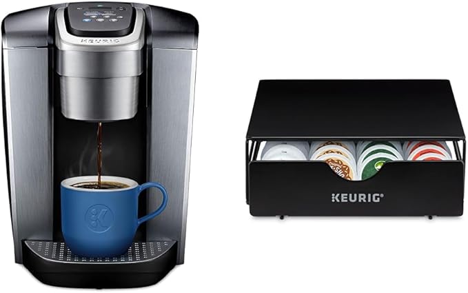 Keurig K-Elite Single-Serve K-Cup Pod Coffee Maker Brushed Silver &amp Slim Non-Rolling Storage Drawer Coffee Pod Storage Holds up to 24 K-Cup Pods Black