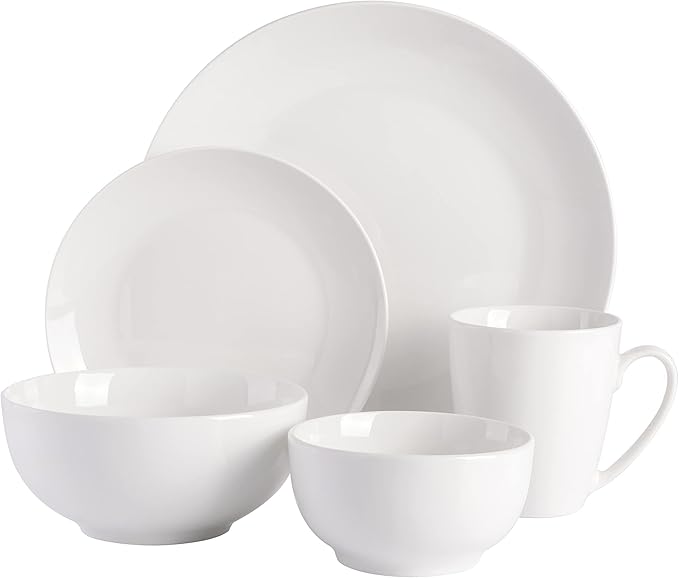 Gibson Home Zen Buffet Porcelain Dinnerware Set Service for 6 (30pcs) White (Coupe) &amp Zen Buffet 4-Piece 8.5-Inch Porcelain Chip and Scratch Resistant Pasta Bowl Set White