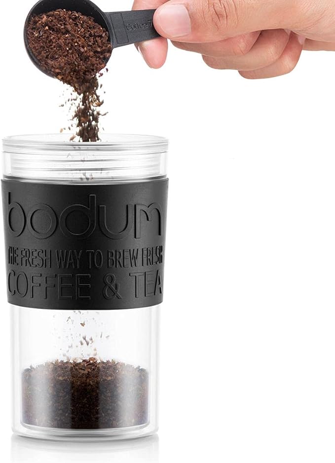 Bodum Insulated 11102-01s Piston Cup with Hinged Lid 0.35 Litre Black Transparent Plastic 8.9 cm