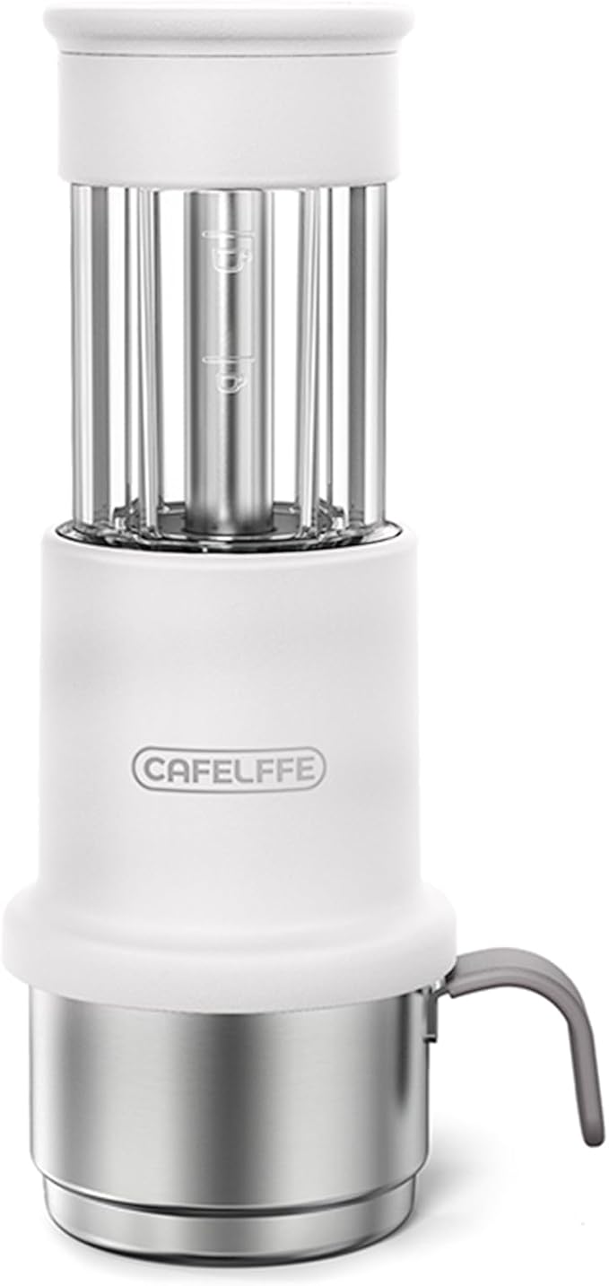 Handpressed Coffee Machine with 80ml Water Tank and 120ml Coffee Cup Grab and Go Companion for Outdoors Appreciators (White)