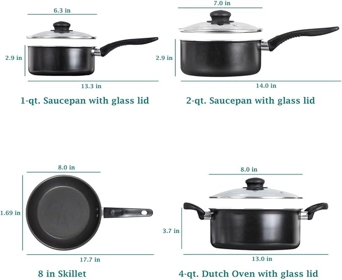 7pc Nonstick Cookware Set Dishwasher Safe Aluminum Kitchen Pots Pans Essentials