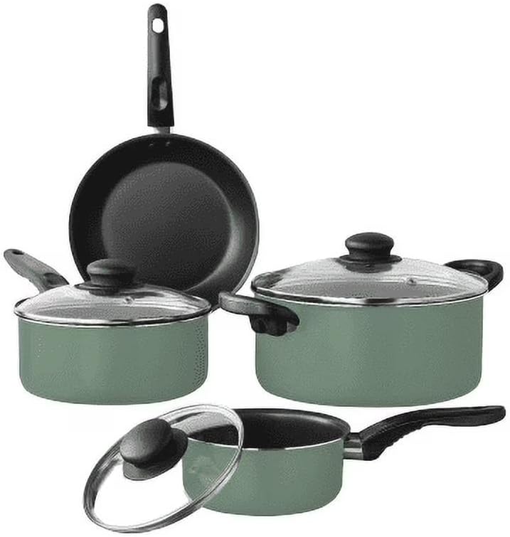 7-Piece Aluminum Cookware Set Nonstick Pots and Pans Green