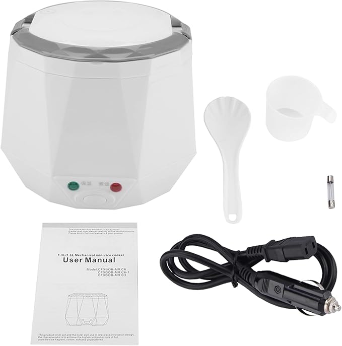 Miskall 24V Portable Electric Rice Cooker 140W Food Steamer 1.6 L Multifunctional Cooker for Truckers and Homes (白色)