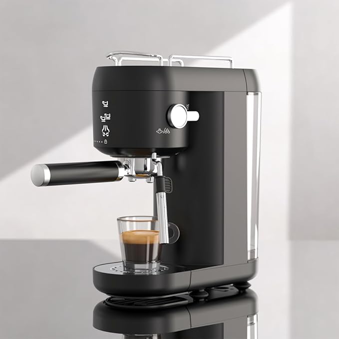 Electric Coffee Machine with Automatic Milk Frothing System 1400W 20Bar Mini Coffee Maker with Portafilter Single and Double Serve Filter Basket Smart Brew for Latte Espresso Cappuccino