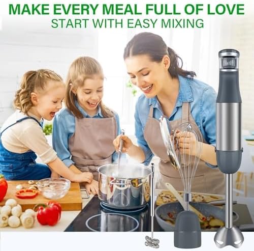 Immersion Blender Handheld 1100W 3-in-1 Corded Stick Blender with Speed Control Includes Whisk and Milk Frother Attachments Perfect for Soups Smoothies and Purees