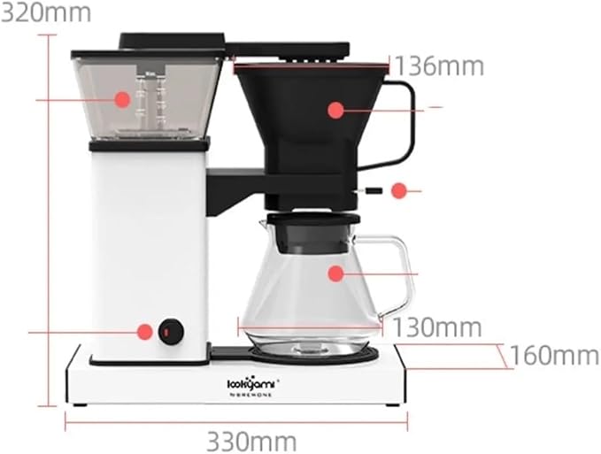 Hand punch Drip Electric Coffee Maker Extraction Brewing Machine Teapot 750ml 220V aluminium alloy High borosilicate glass(Light Grey)