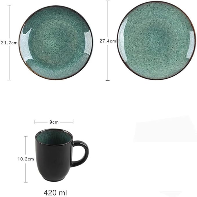 Fine Dinnerware Set Retro Porcelain Dishes Polished With Kiln Changing Glaze Green Peacock Pattern Service For 1 Plate Set