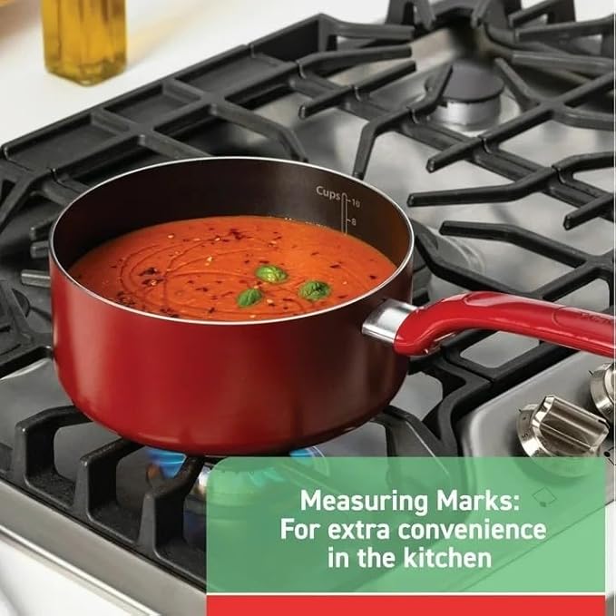20-Piece Non-Stick Cookware Set with Thermo-Spot Heat Indicator - Red | Durable Easy-Clean Kitchen Essentials