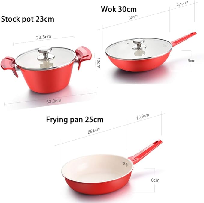 3 Piece Non Stick – InductionStock PotFrying PanWokSturdy HandleChemical-Free Kitchen SetsGas and Electric HobsEasy to Clean Large pan(
