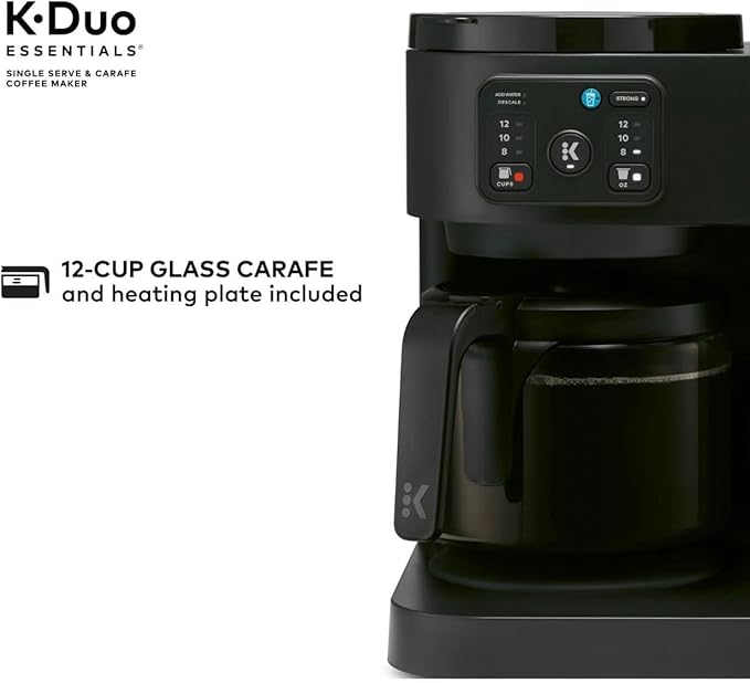 K-Duo Essentials Hot &amp Iced Single-Serve Coffee Maker with Carafe Dual Brew System for Pods &amp Ground Coffee Large Capacity Glass Carafe