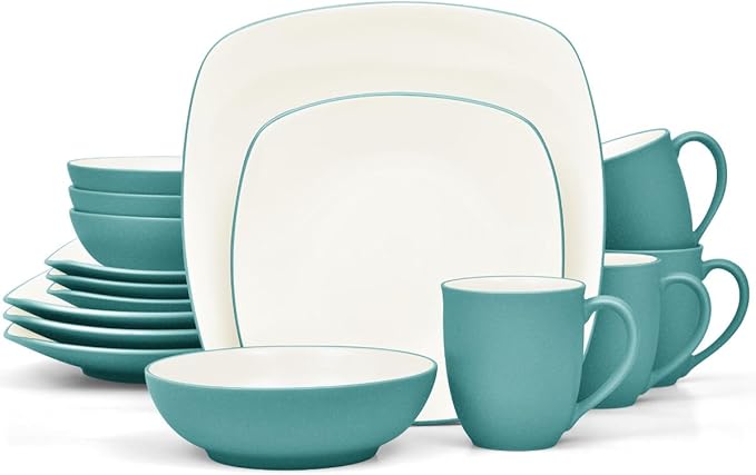 Noritake Colorwave Turquoise 16-Piece Square Dinnerware Set Service For 4