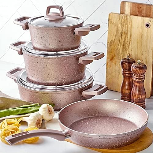 Cookware 7 Piece Cookware Set Rose Color Kitchen Supplies Handy Non-Stick Frying Pan Cookware
